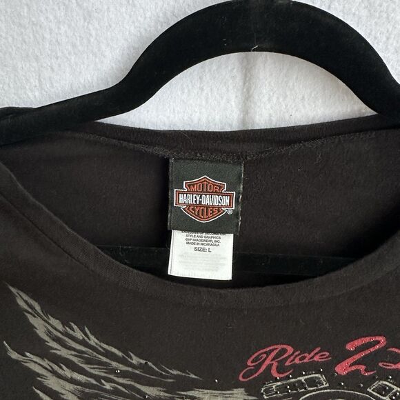 Harley-Davidson Women’s Black And Red Long Sleeve Shirt Size L - Picture 3 of 5